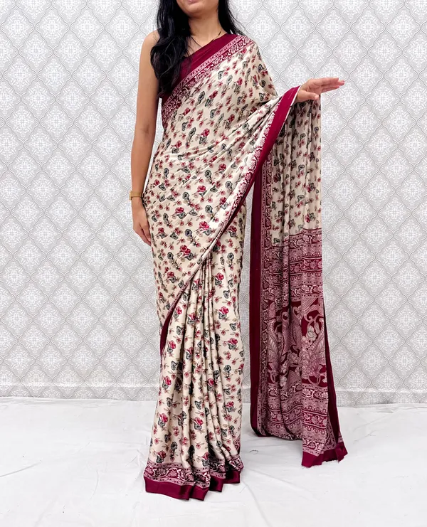 ??_Premium_Floral_Print_Satin_Silk_Saree_for_Women_|_Soft_Smooth_Fabric_|_Contrast_Border_|_Party_Wear_|_Daily_Wear_Saree_??