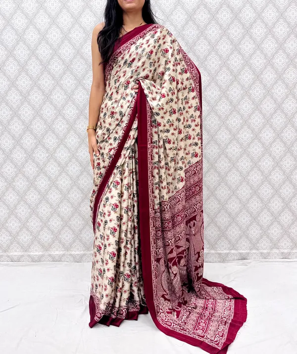 ??_Premium_Floral_Print_Satin_Silk_Saree_for_Women_|_Soft_Smooth_Fabric_|_Contrast_Border_|_Party_Wear_|_Daily_Wear_Saree_??