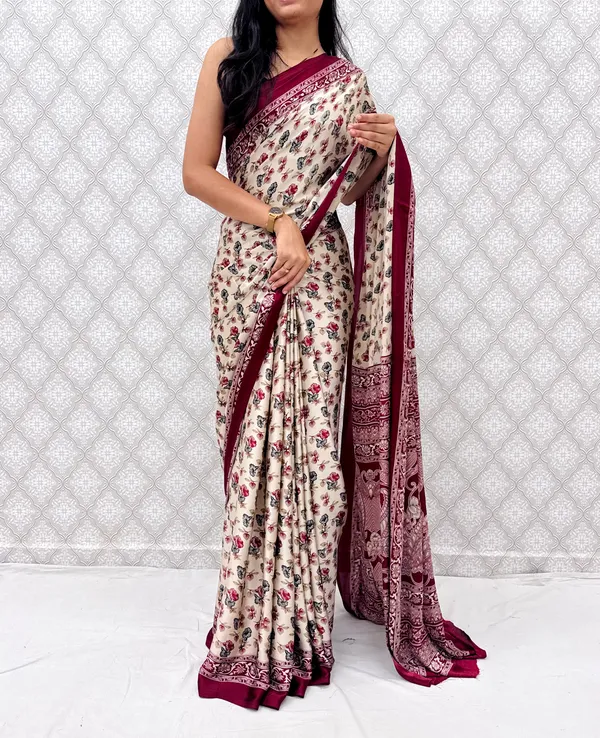 ??_Premium_Floral_Print_Satin_Silk_Saree_for_Women_|_Soft_Smooth_Fabric_|_Contrast_Border_|_Party_Wear_|_Daily_Wear_Saree_??