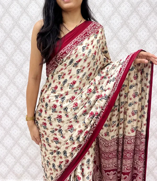??_Premium_Floral_Print_Satin_Silk_Saree_for_Women_|_Soft_Smooth_Fabric_|_Contrast_Border_|_Party_Wear_|_Daily_Wear_Saree_??