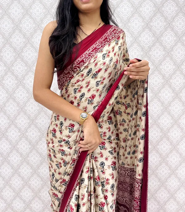 ??_Premium_Floral_Print_Satin_Silk_Saree_for_Women_|_Soft_Smooth_Fabric_|_Contrast_Border_|_Party_Wear_|_Daily_Wear_Saree_??