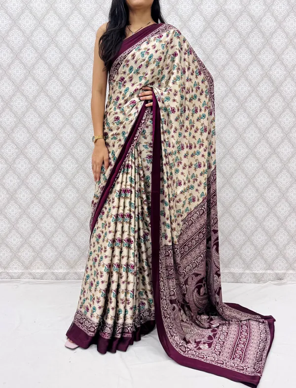 ??_Premium_Floral_Print_Satin_Silk_Saree_for_Women_|_Soft_Smooth_Fabric_|_Contrast_Border_|_Party_Wear_|_Daily_Wear_Saree_??