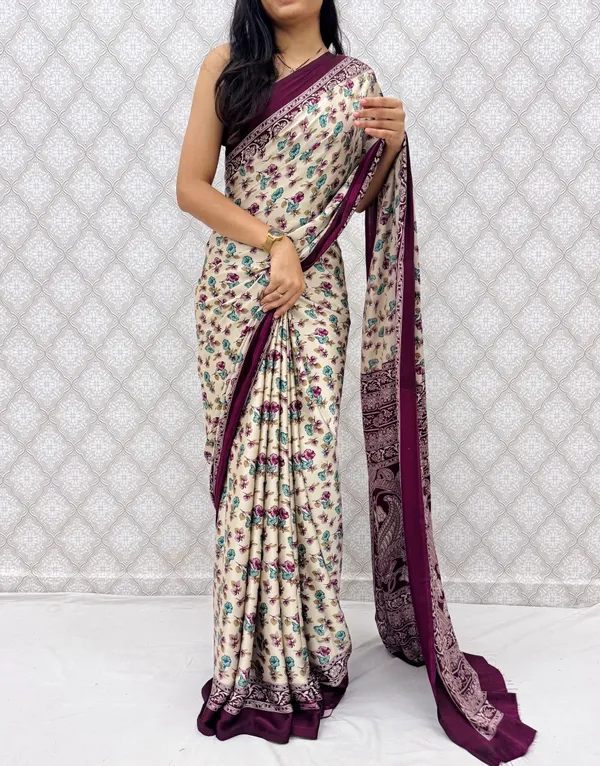 ??_Premium_Floral_Print_Satin_Silk_Saree_for_Women_|_Soft_Smooth_Fabric_|_Contrast_Border_|_Party_Wear_|_Daily_Wear_Saree_??
