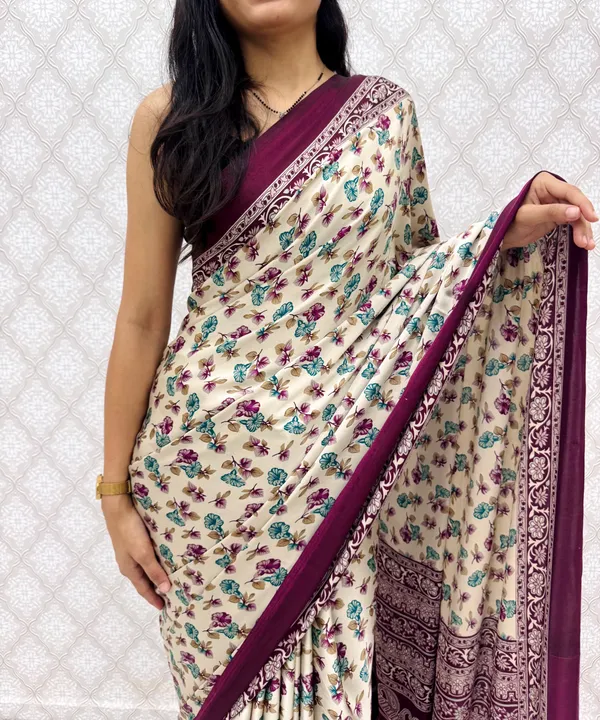 ??_Premium_Floral_Print_Satin_Silk_Saree_for_Women_|_Soft_Smooth_Fabric_|_Contrast_Border_|_Party_Wear_|_Daily_Wear_Saree_??