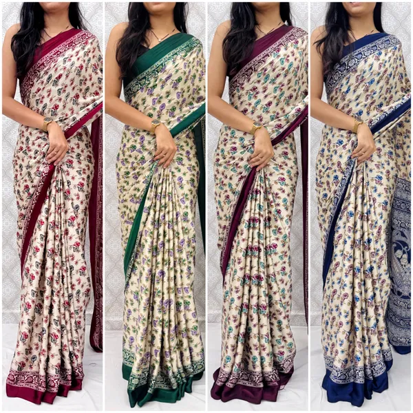 ??_Premium_Floral_Print_Satin_Silk_Saree_for_Women_|_Soft_Smooth_Fabric_|_Contrast_Border_|_Party_Wear_|_Daily_Wear_Saree_??