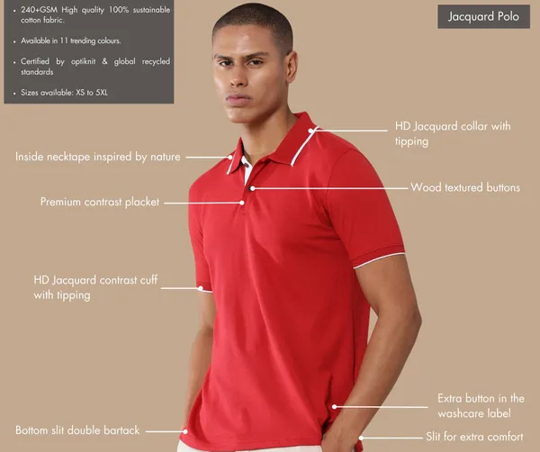 Heather_Red_Premium_Recycled_Cotton_Jacquard_Polo_T-Shirt_For_Men