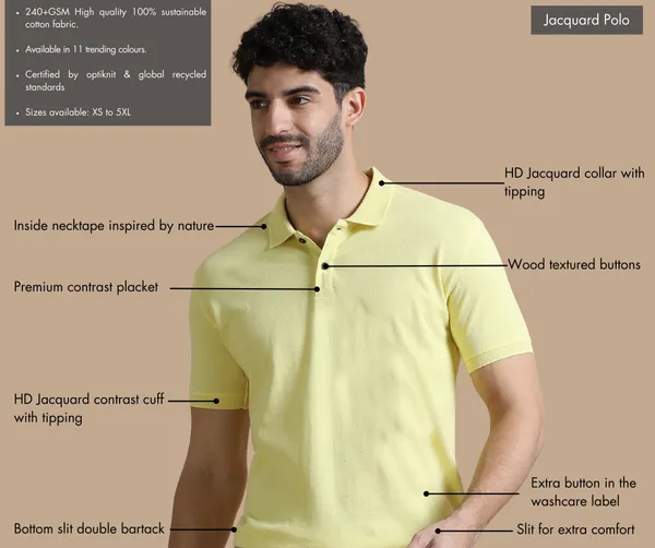 Sunris_Yellow_Premium_Recycled_Cotton_Jacquard_Polo_T-Shirt_For_Men