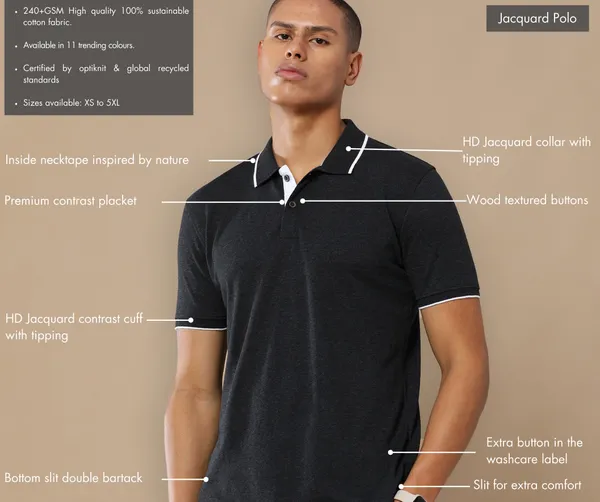 CharcoaMel_Premium_Recycled_Cotton_Jacquard_Polo_T-Shirt_For_Men