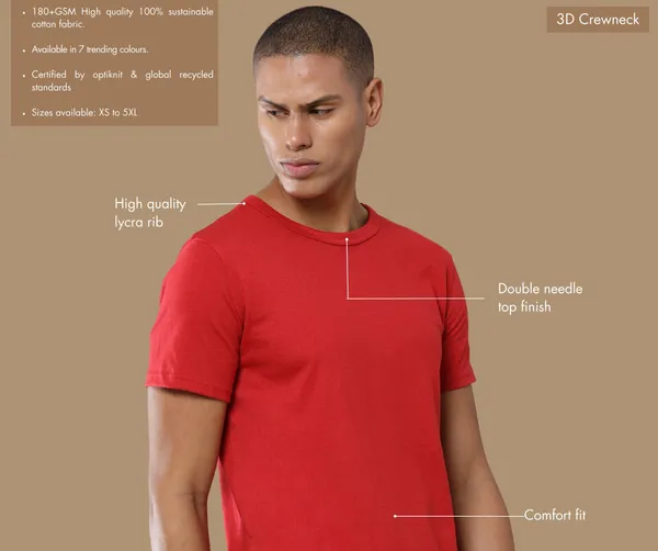 Heather_Red_Premium_Sustainable_Recycled_Cotton_Round_Neck_T-Shirt_For_Men