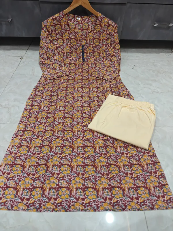 Brown_Floral_Printed_Kurta_Pant_Dupatta_Set_for_Women