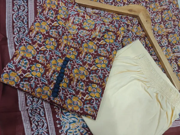 Brown_Floral_Printed_Kurta_Pant_Dupatta_Set_for_Women