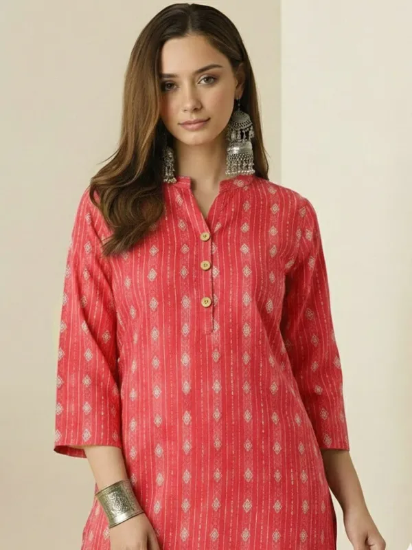 Coral_Pink_Printed_Cotton_Kurta_Pant_Set
