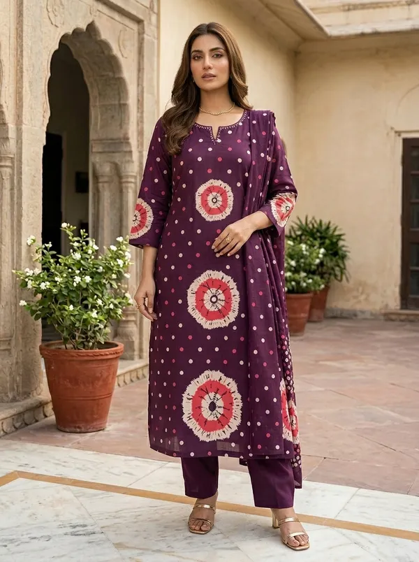 Elegant_Purple_Bandhani_Print_Kurta_Set_with_Dupatta