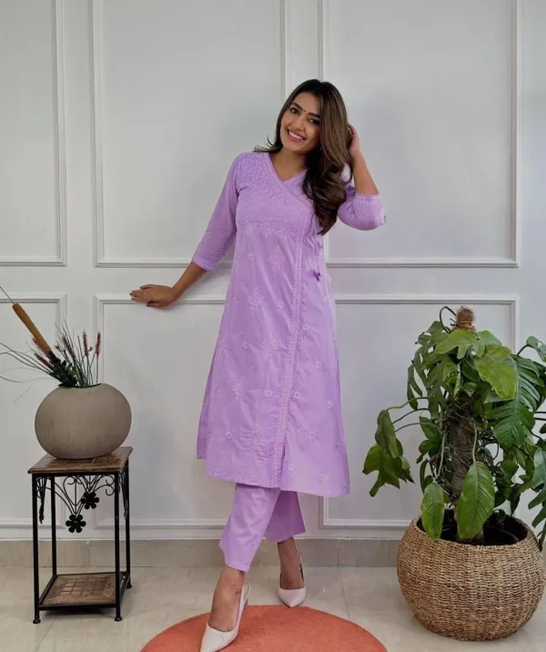 Lavender_Embroidered_Cotton_Kurta_Pant_Set