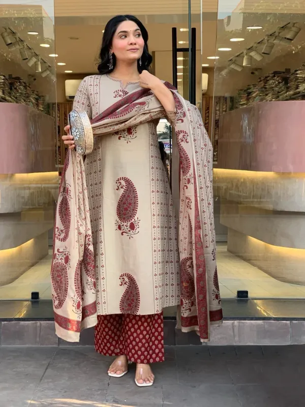 Maroon_Paisley_Printed_Kurta_Pant_Dupatta_Set_For_Women