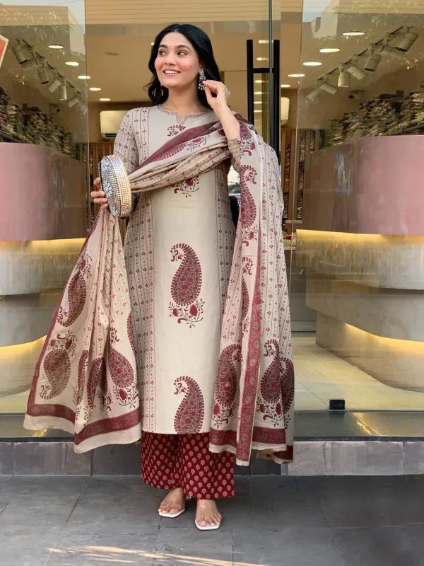 Maroon_Paisley_Printed_Kurta_Pant_Dupatta_Set_For_Women