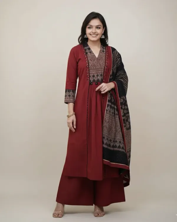 Maroon_Cotton_Kurta_Set_For_Women
