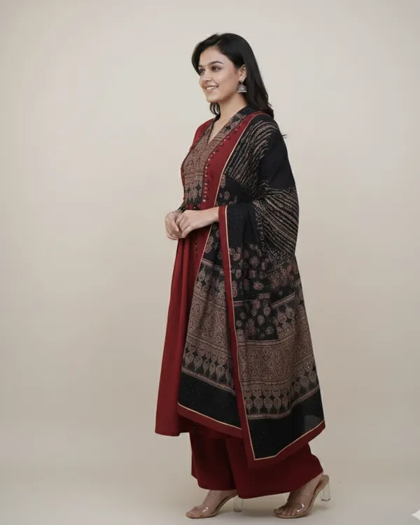 Maroon_Cotton_Kurta_Set_For_Women