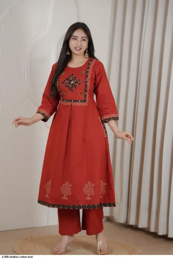 Premium_Red_Embroidered_Kurti_Palazzo_Set