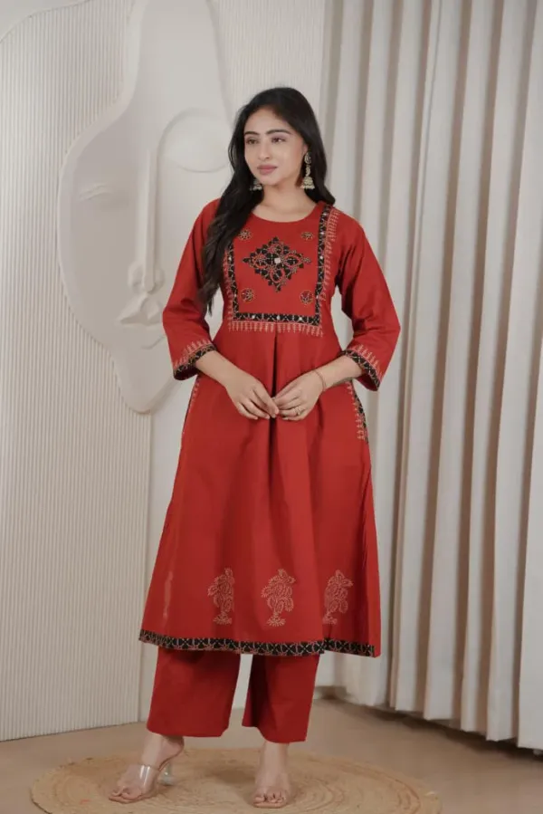 Premium_Red_Embroidered_Kurti_Palazzo_Set
