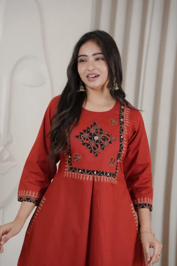 Premium_Red_Embroidered_Kurti_Palazzo_Set