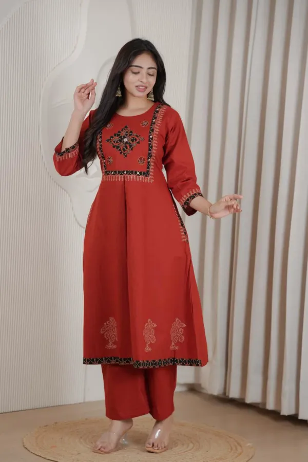 Premium_Red_Embroidered_Kurti_Palazzo_Set