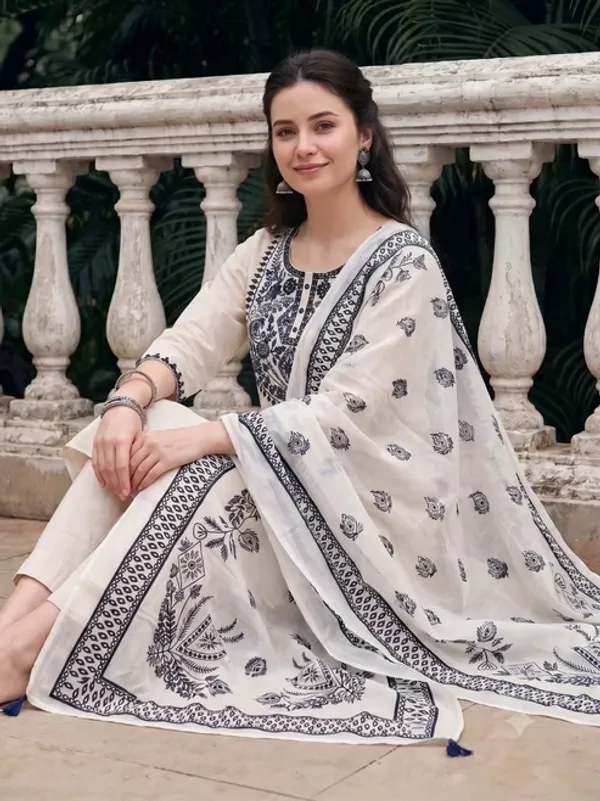 White_Black_Embroidered_Kurta_Pant_Dupatta_Set_For_Women