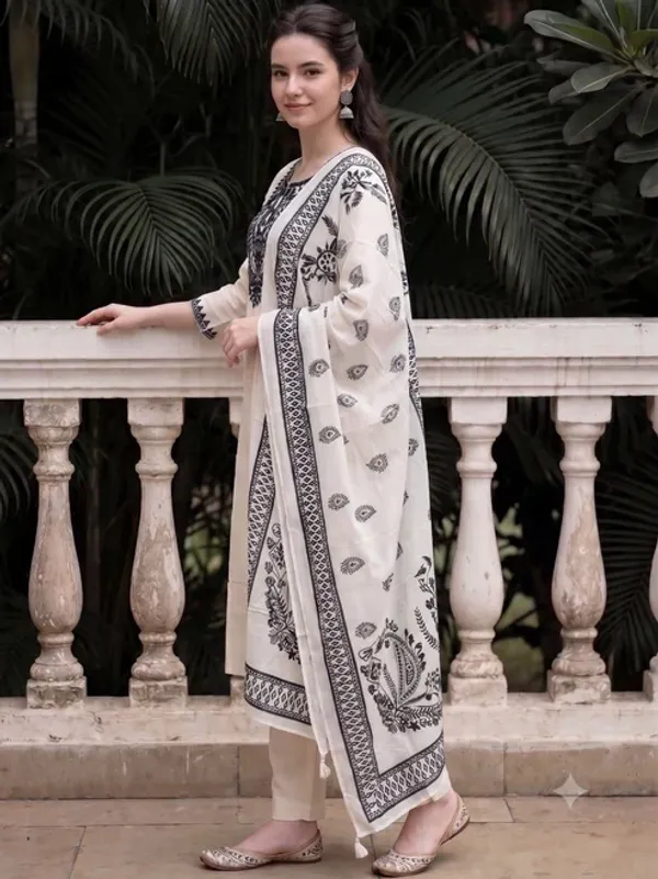 White_Black_Embroidered_Kurta_Pant_Dupatta_Set_For_Women