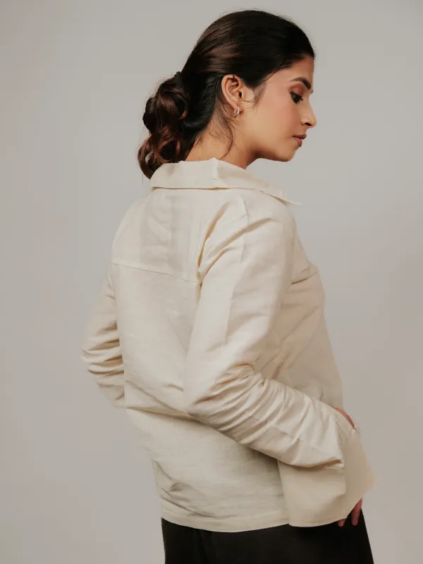 Cream_Collared_Polo_Top_And_Brown_Ruffle_Sleeve_Top_For_Women_Combo_Pack_Of_2