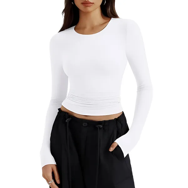 Women_Long_Sleeve_Ruched_Waist_Crop_Top
