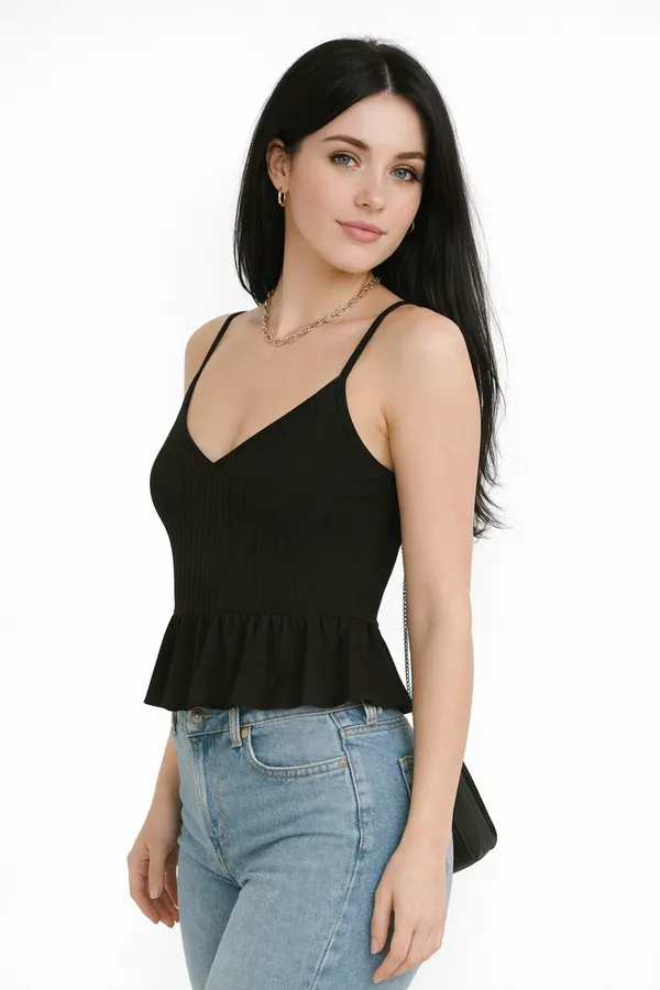 Black_Peplum_Cami_Top_With_V_Neckline