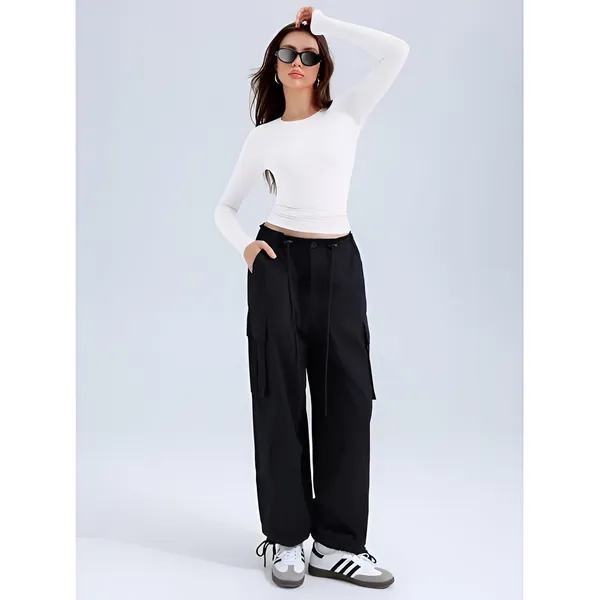 Women_Long_Sleeve_Ruched_Waist_Crop_Top