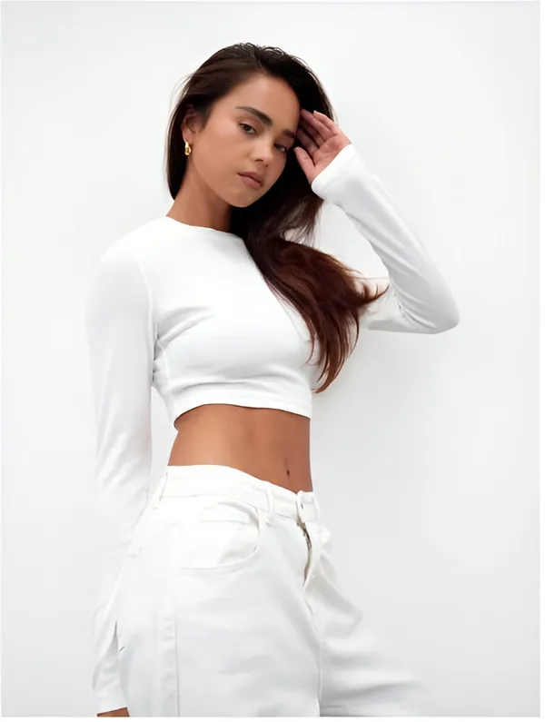 Women_White_Long_Sleeve_Crop_Top_And_Wide_Leg_Pants_Co_Ord_Set