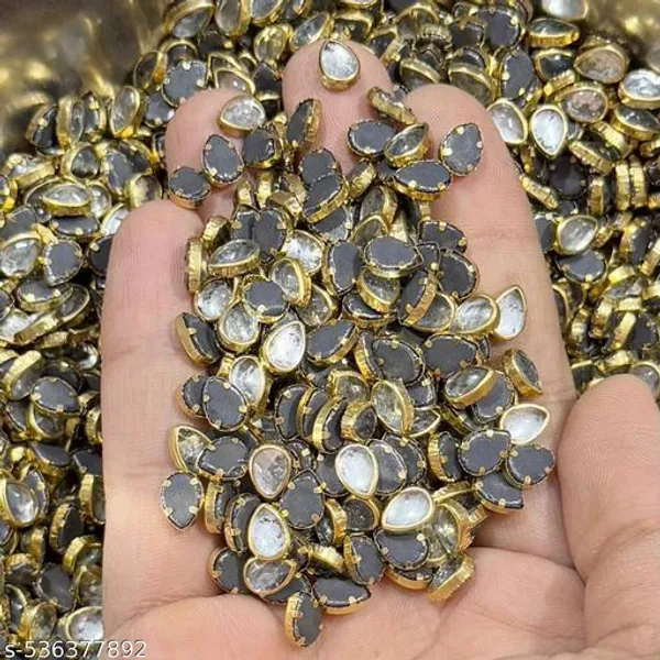 Silver_Color_Kundan_stone_flat_back_framed_Pan_shape