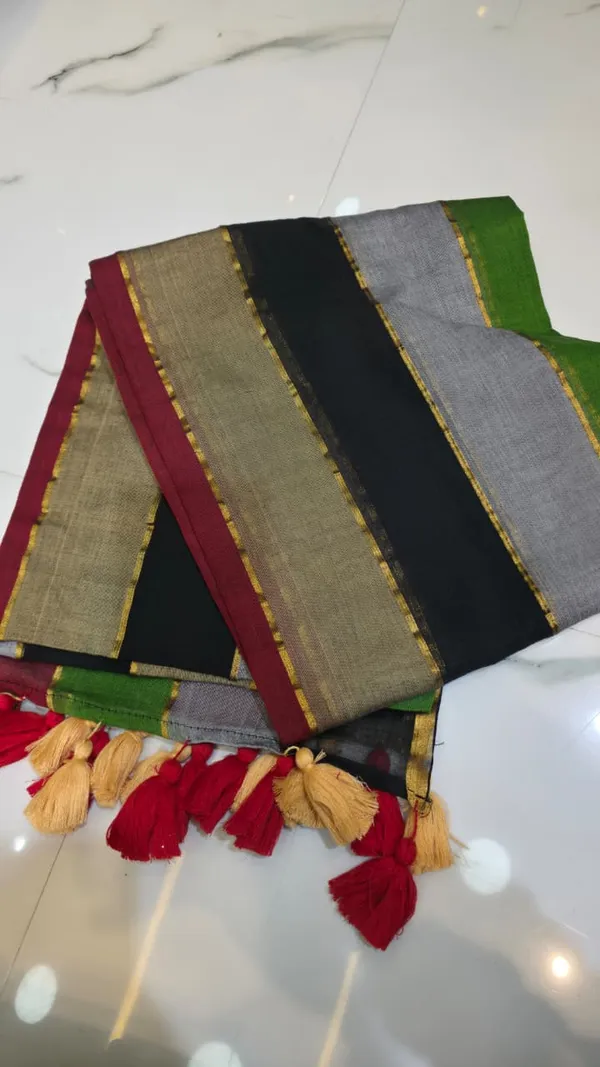 Zari_Stripe_Mull_Cotton_Saree(black_gray_green_maroon)