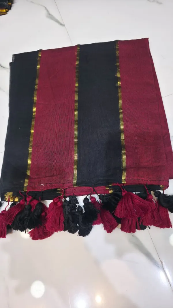 Pure_Mull_Stripe_Saree_wine_and_black_colour