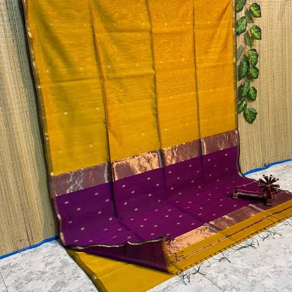 Yellow_And_Violet_Maheshwari_1_Inch_Border_Saree