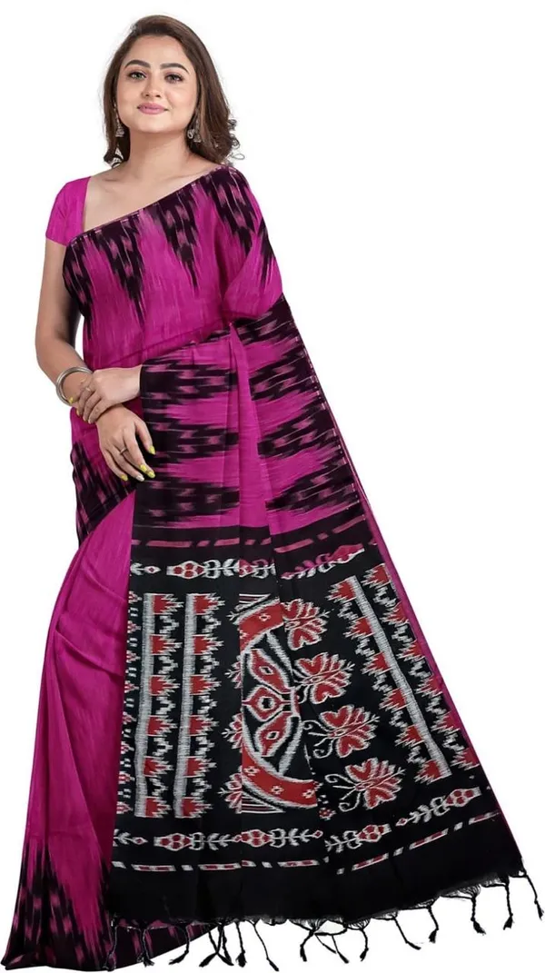Pink_And_Black_Cotton_Premium_Saree_For_Women
