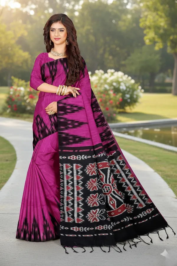 Pink_And_Black_Cotton_Premium_Saree_For_Women