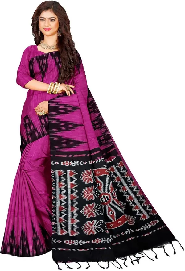 Pink_And_Black_Cotton_Premium_Saree_For_Women