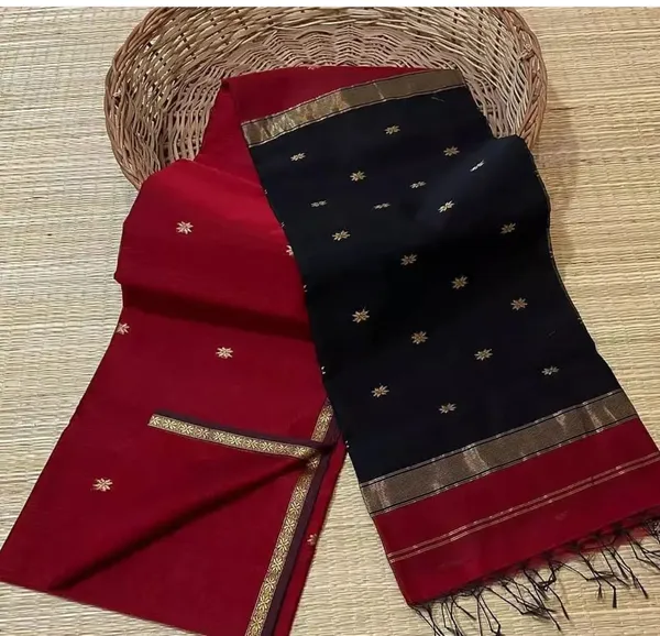 Maroon_And_Black_Maheshwari_1_Inch_Border_Saree