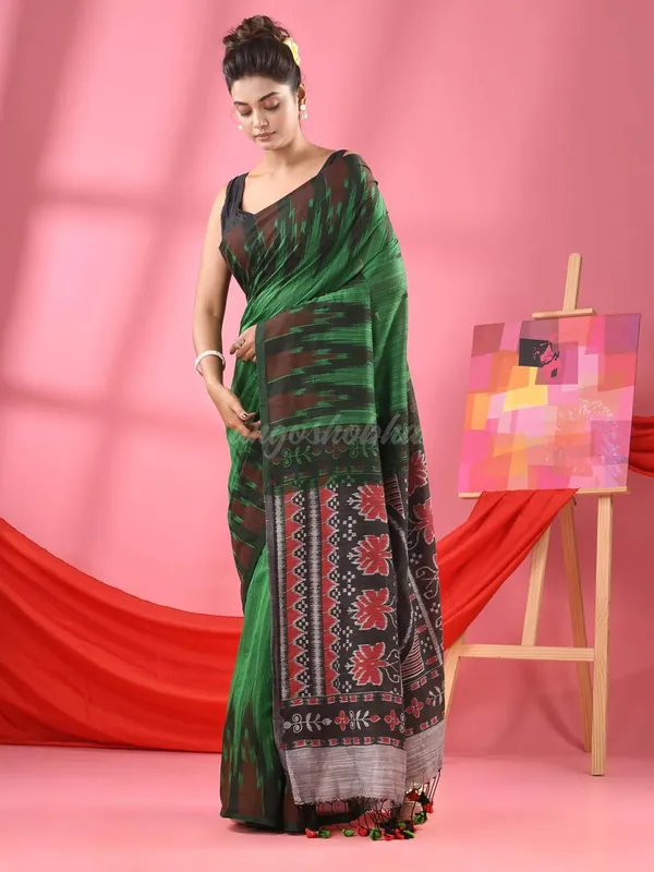 Dark_Green_Cotton_Premium_Saree_For_Women