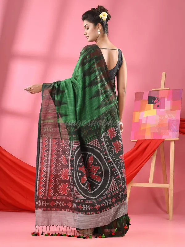 Dark_Green_Cotton_Premium_Saree_For_Women