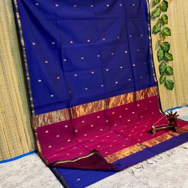Blue_And_Purple_Maheshwari_1_Inch_Border_Saree