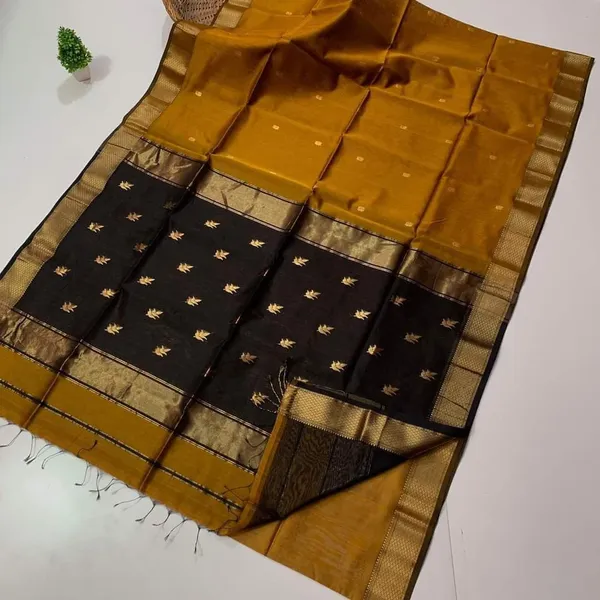 Mustard_Yellow_And_Black_Cotton_Premium_Saree_For_Women