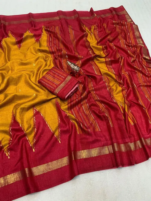 Dola_Silk_Sarees_With_Temple_Border(Orange_And_Red)