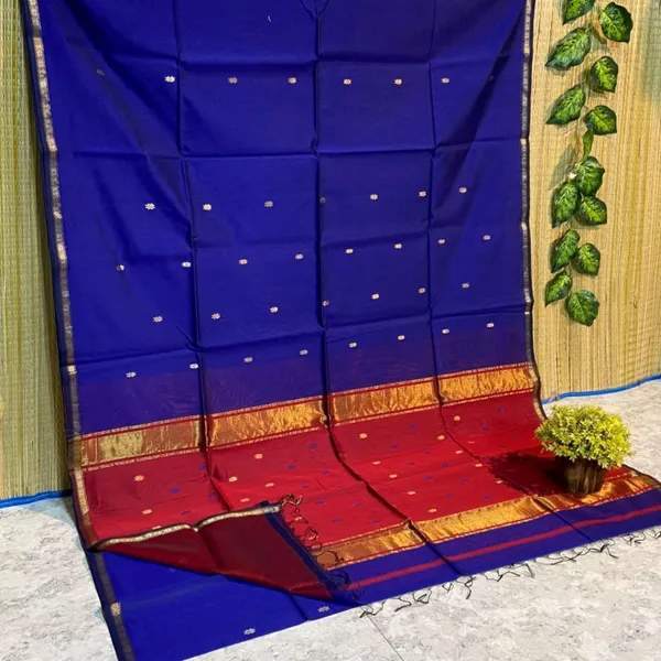 Royal_Blue_And_Maroon_Maheshwari_1_Inch_Border_Saree