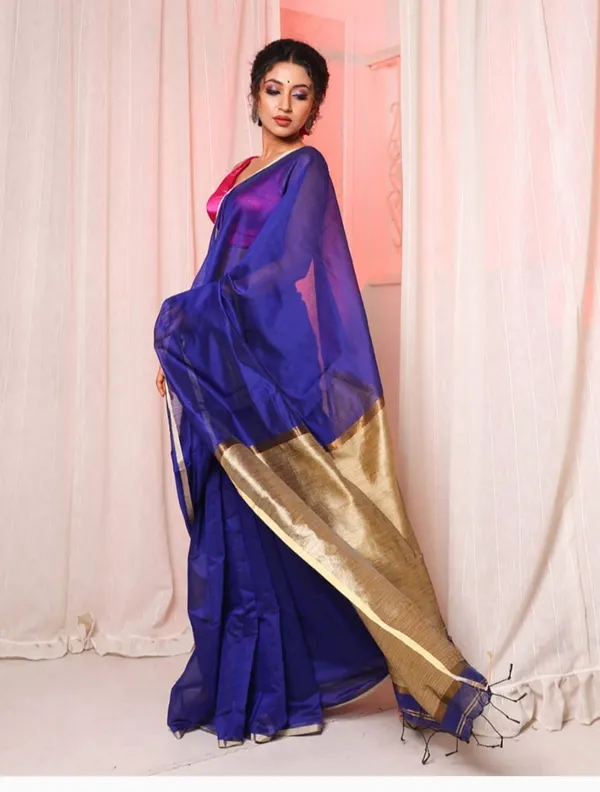 Ink_Blue_Khadi_Jhari_Sarees