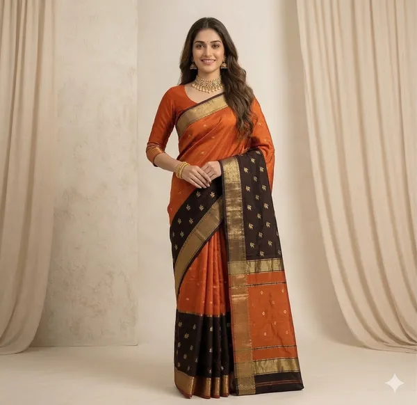 Orange_And_Black_Cotton_Premium_Saree_For_Women(MAHESHWARI_COTTON_SAREE)