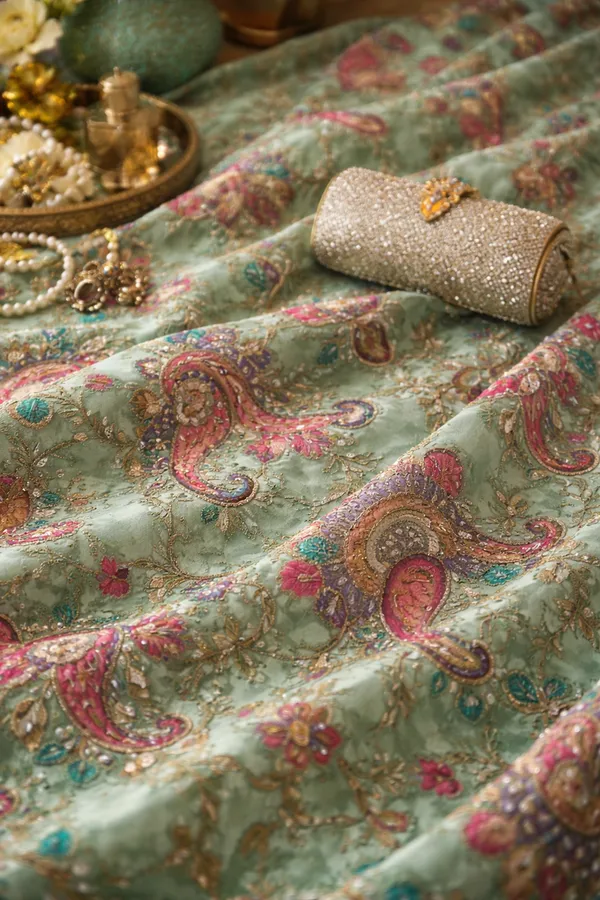 1_meter_Sea_green_natural_crepe_position_print_fabrics
